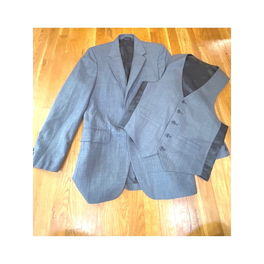 Vintage Allyn St George 2 Piece Suit 46R Italy Gray Blue 90s